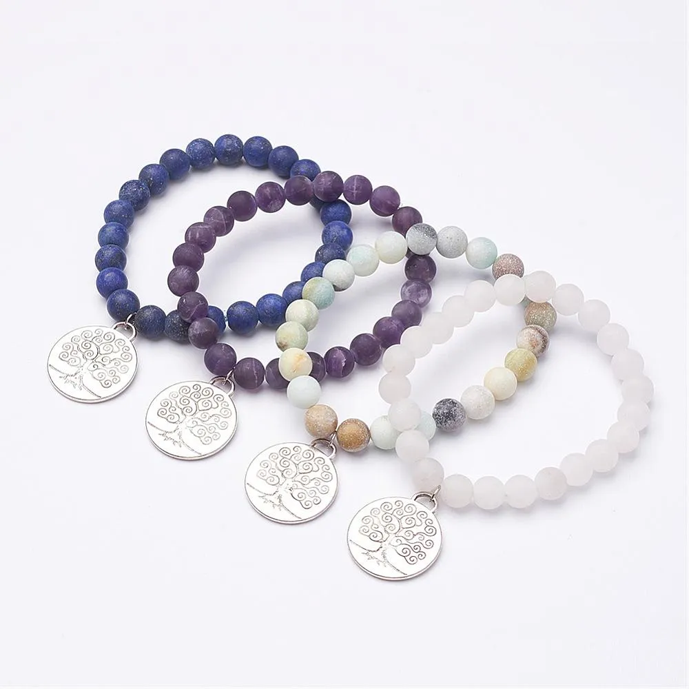 Frosted Gemstone Tree of Life Bracelet