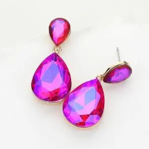 Fuchsia AB Crystal Double Teardrop Pageant Earrings for Little Girls | 650358