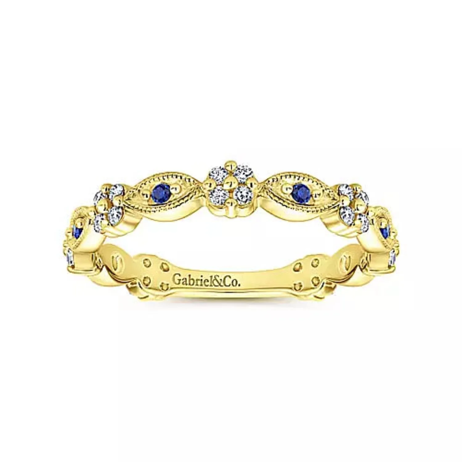Gabriel & Co. Alternating Sapphire and Diamond Station Wedding Band