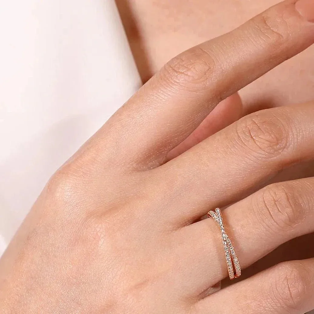 Gabriel & Co. Criss-Cross Two Layer Diamond Band