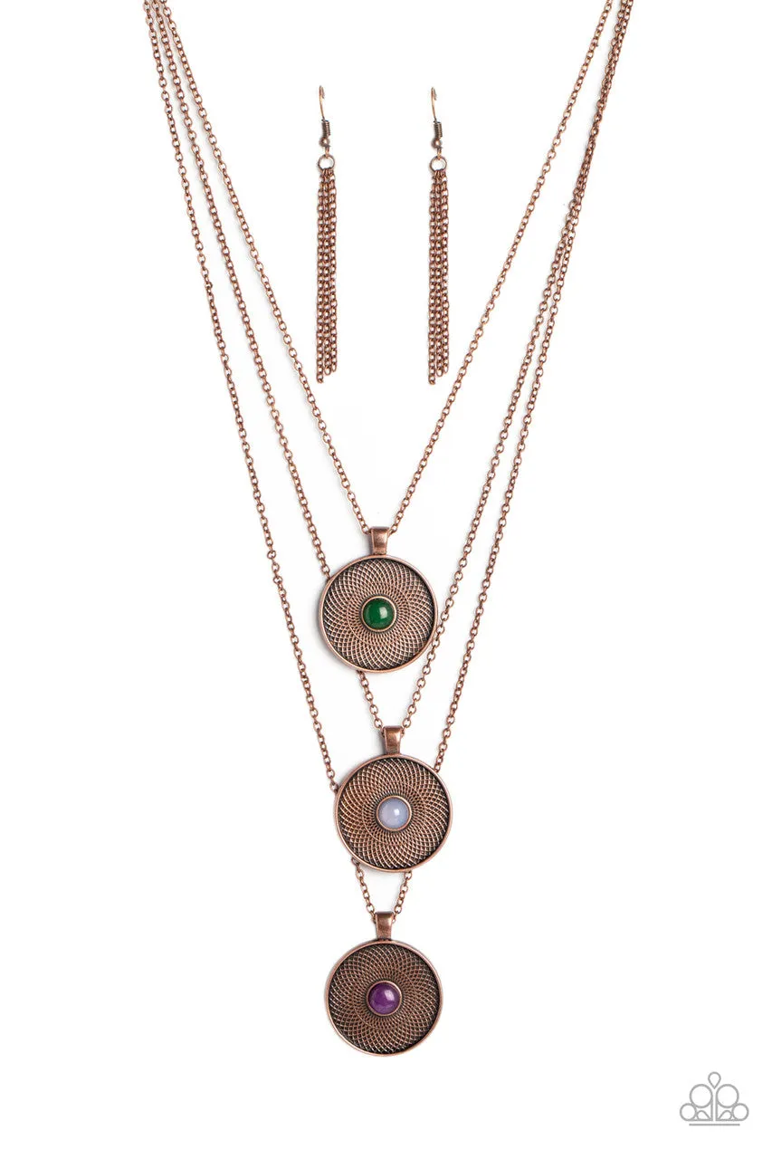 Geographic Grace - Copper - Stone Center Floral Tiered Paparazzi Necklace
