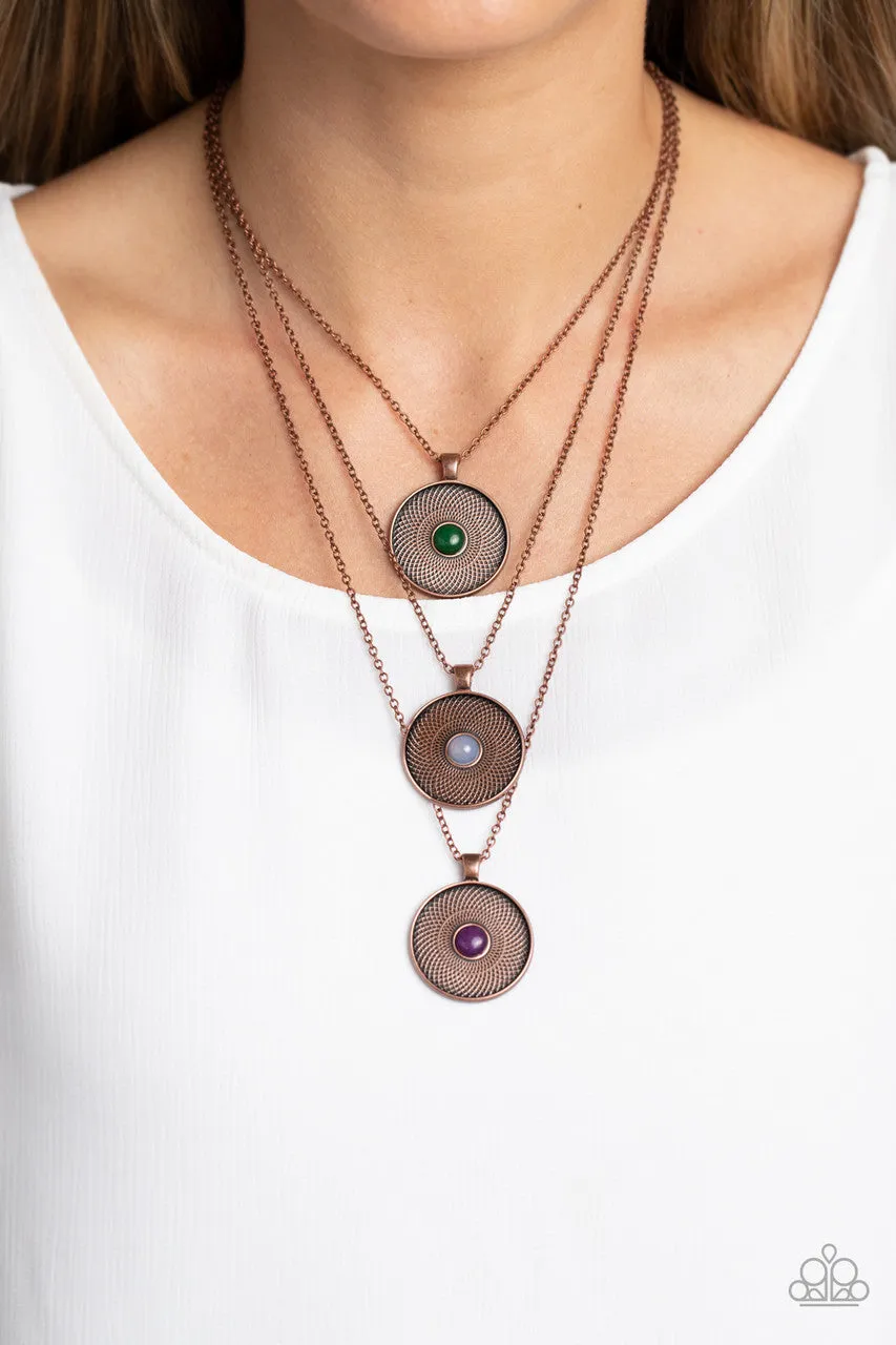 Geographic Grace - Copper - Stone Center Floral Tiered Paparazzi Necklace