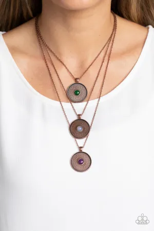 Geographic Grace - Copper - Stone Center Floral Tiered Paparazzi Necklace