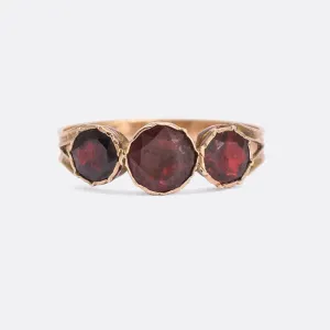 Georgian Flat-Cut Garnet Three-Stone Ring