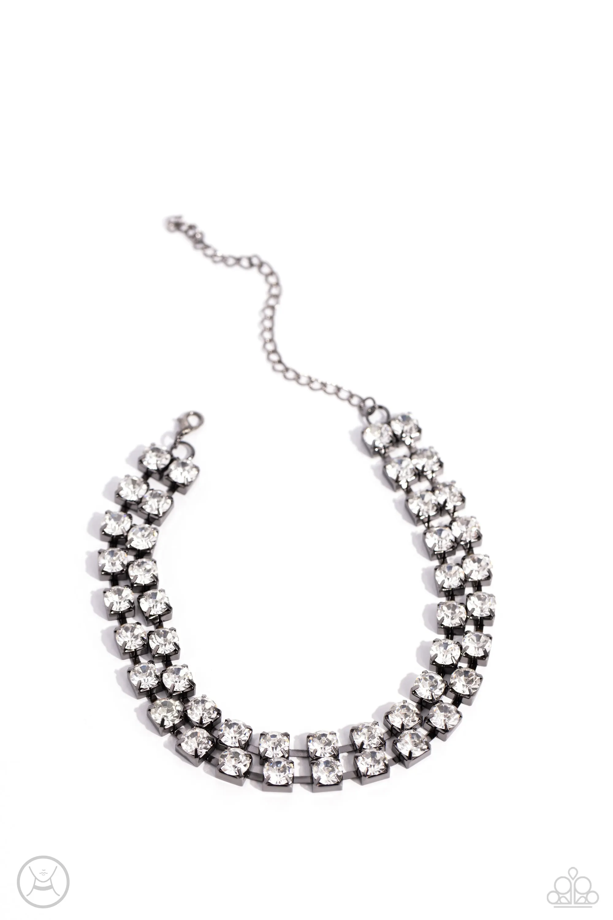Glistening Gallery - Black - Oversized White Rhinestone Tiered Gunmetal Paparazzi Choker Necklace