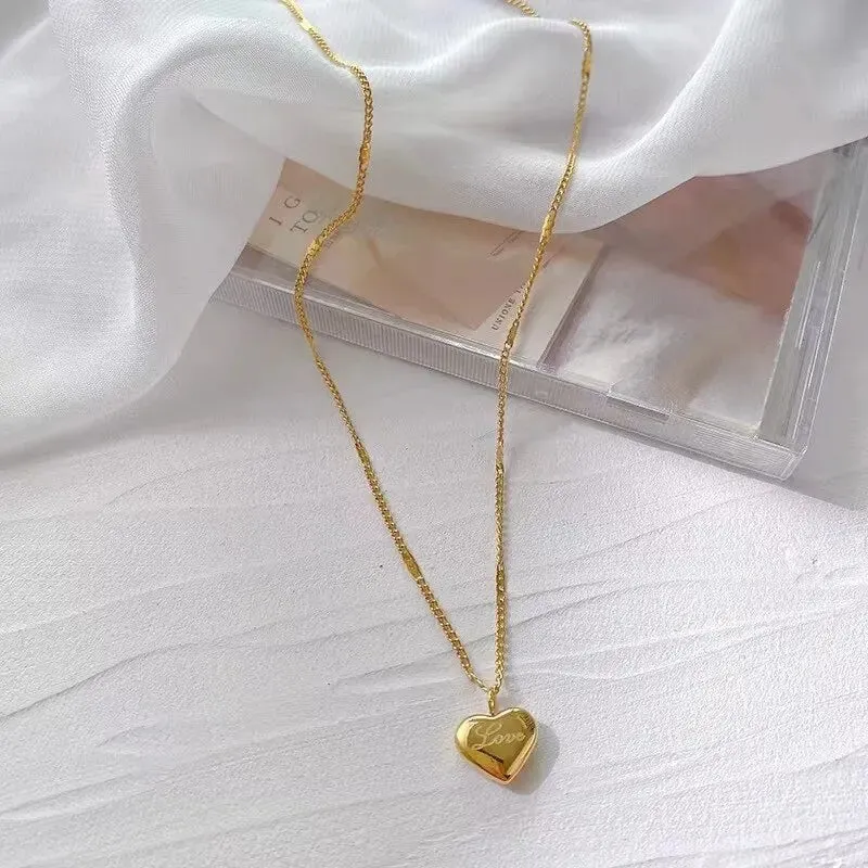Gold-color Necklace Ms Simple Fashion Peach Heart Engraved Love Collarbone Chain Holiday Gifts