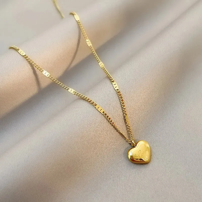 Gold-color Necklace Ms Simple Fashion Peach Heart Engraved Love Collarbone Chain Holiday Gifts
