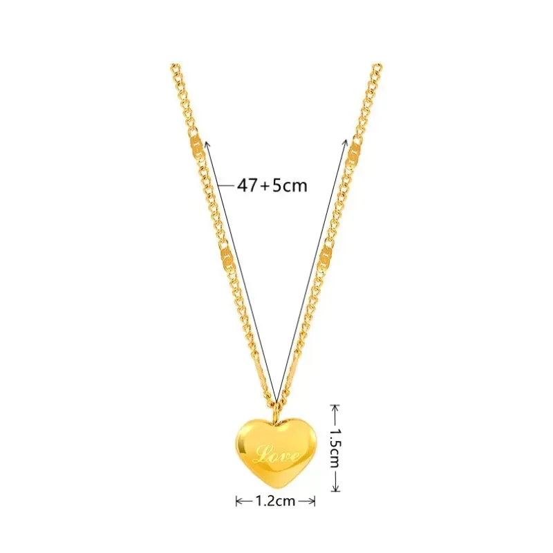 Gold-color Necklace Ms Simple Fashion Peach Heart Engraved Love Collarbone Chain Holiday Gifts