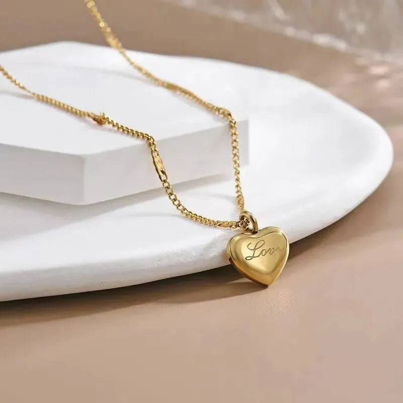 Gold-color Necklace Ms Simple Fashion Peach Heart Engraved Love Collarbone Chain Holiday Gifts