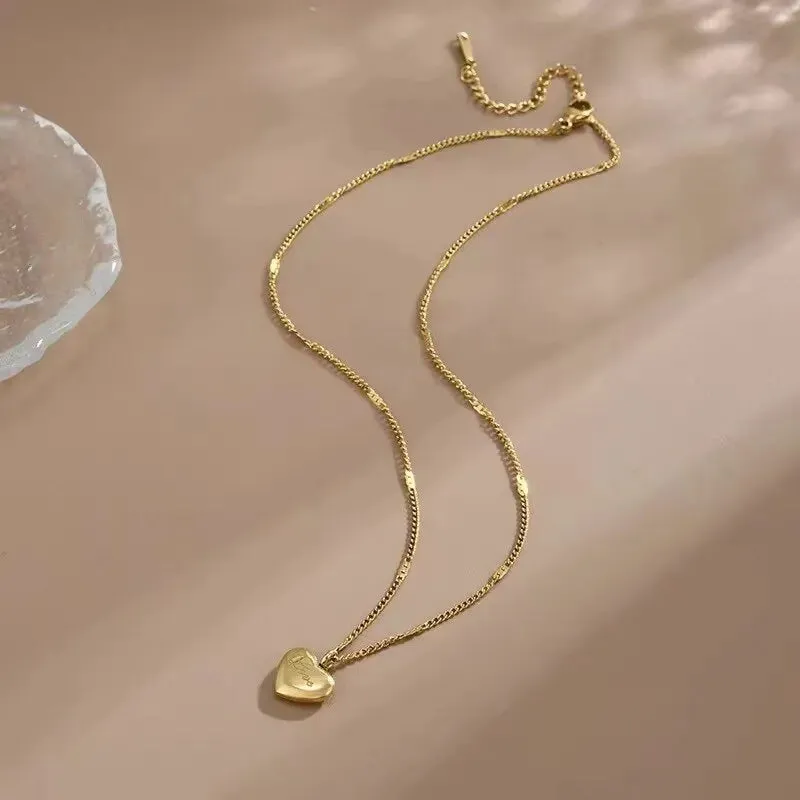 Gold-color Necklace Ms Simple Fashion Peach Heart Engraved Love Collarbone Chain Holiday Gifts