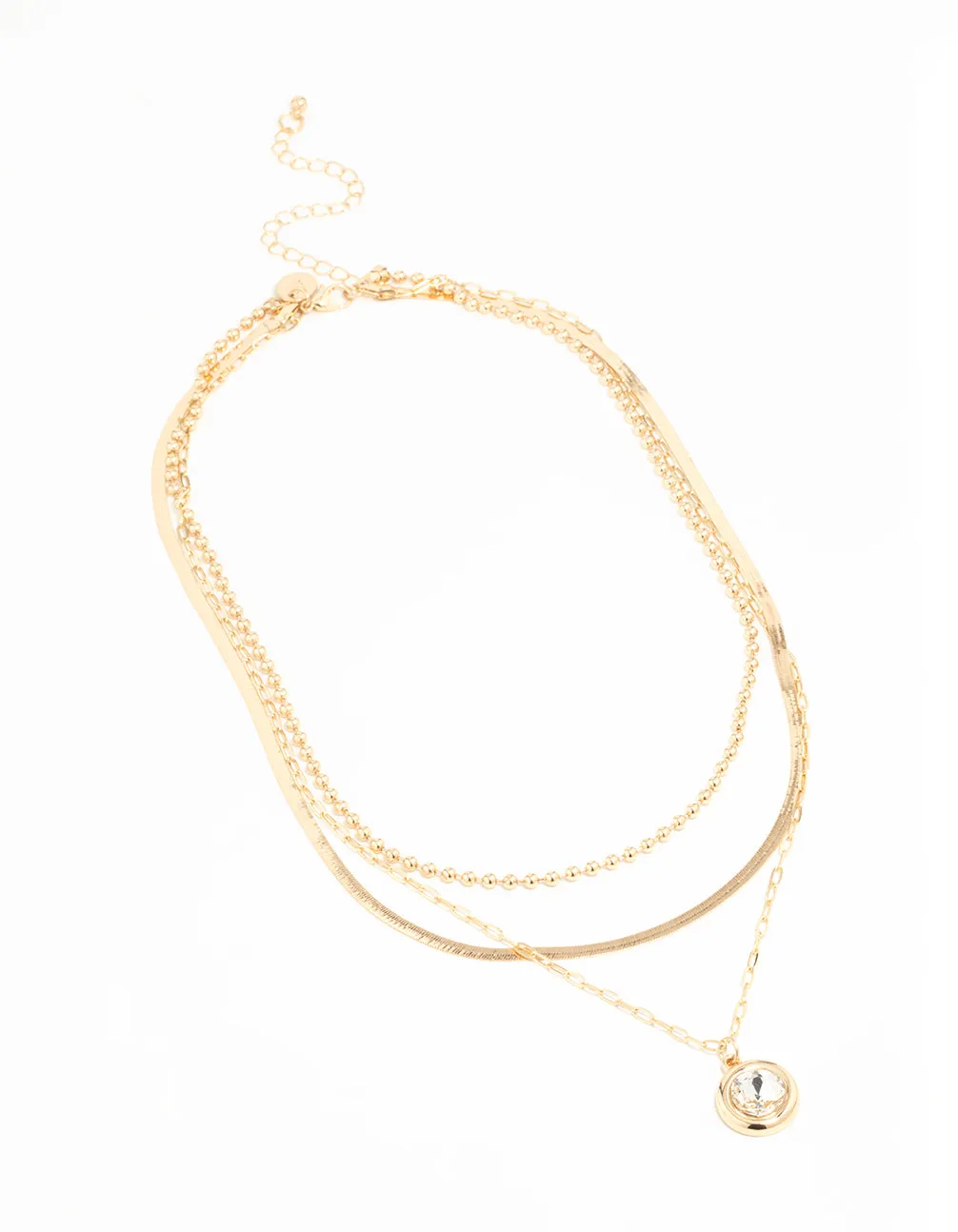 Gold Diamante Pendant Layered Necklace