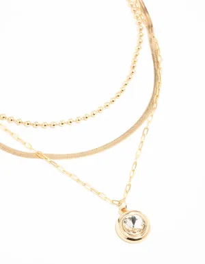 Gold Diamante Pendant Layered Necklace