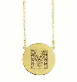 Gold Disc CZ Initial Necklace