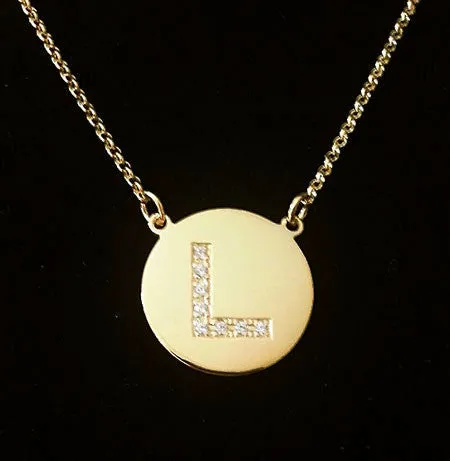 Gold Disc CZ Initial Necklace