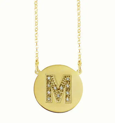 Gold Disc CZ Initial Necklace