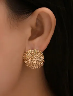 gold dome earrings , gold studs big  , gold stud earring , round gold earrings , chunky gold studs