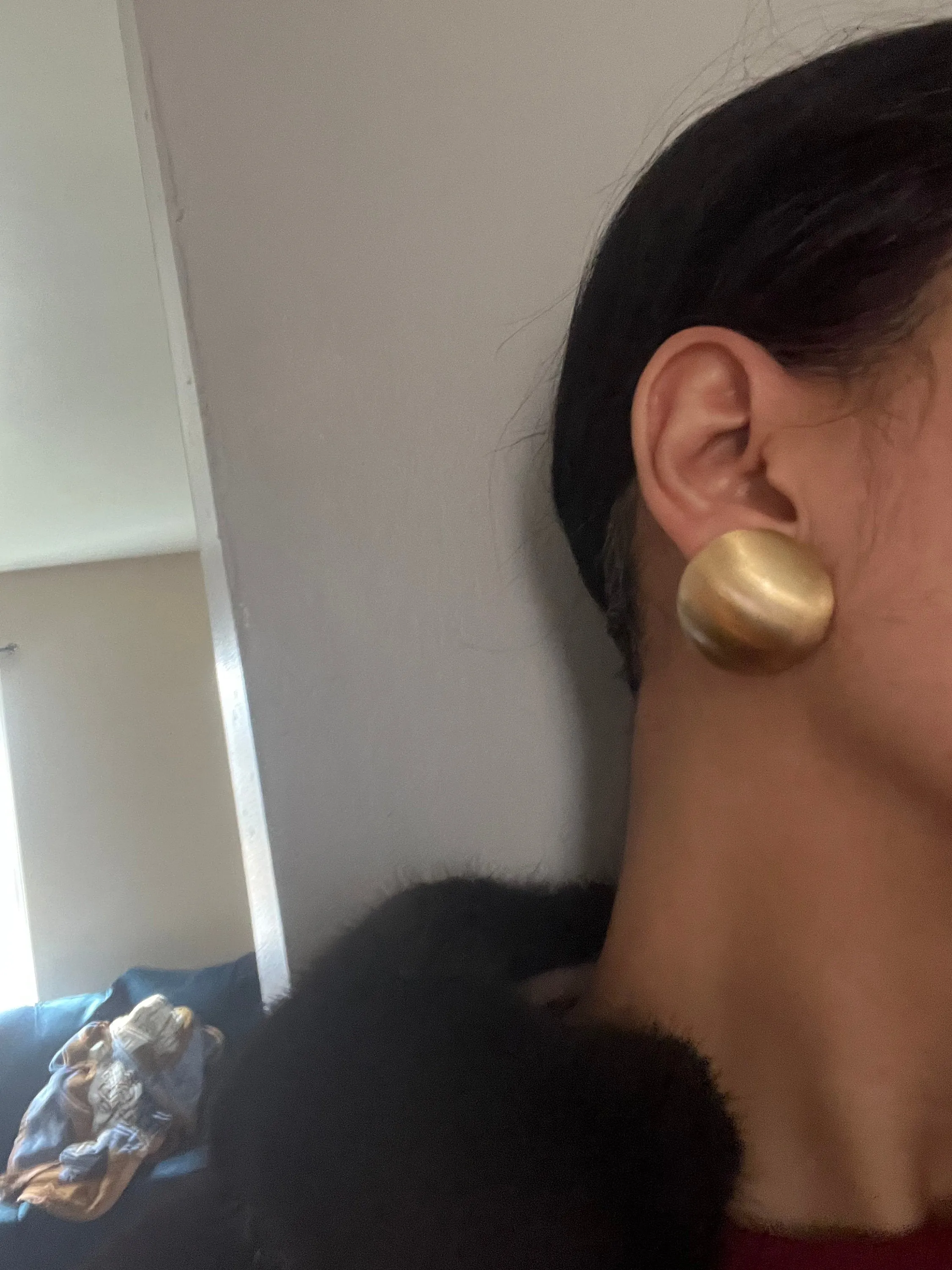 gold earrings , Round gold studs brushed metal earring big 1.1 inch gold stud earring , fat gold earrings , chunky gold studs big