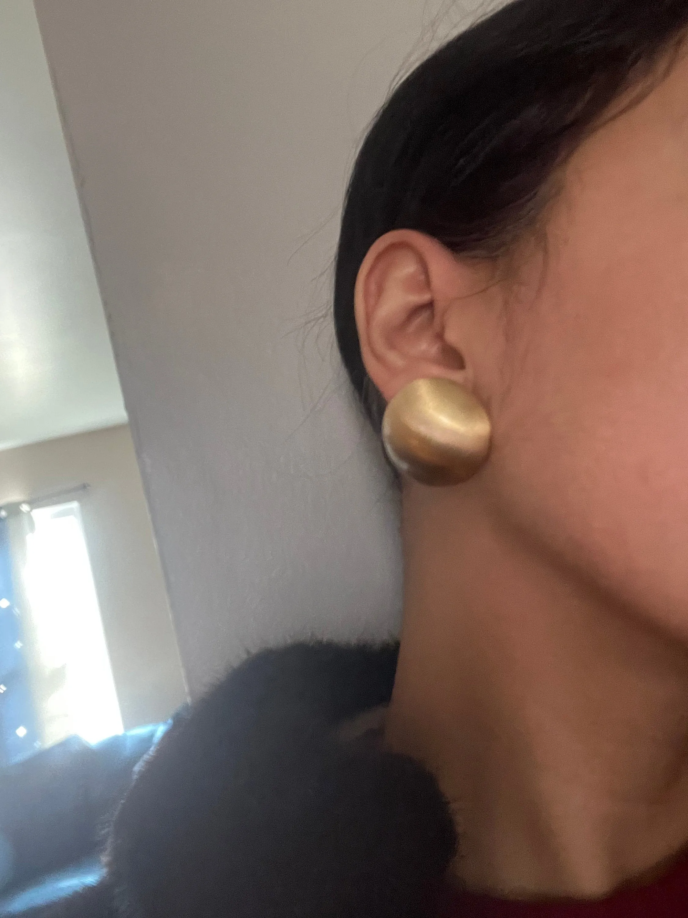 gold earrings , Round gold studs brushed metal earring big 1.1 inch gold stud earring , fat gold earrings , chunky gold studs big