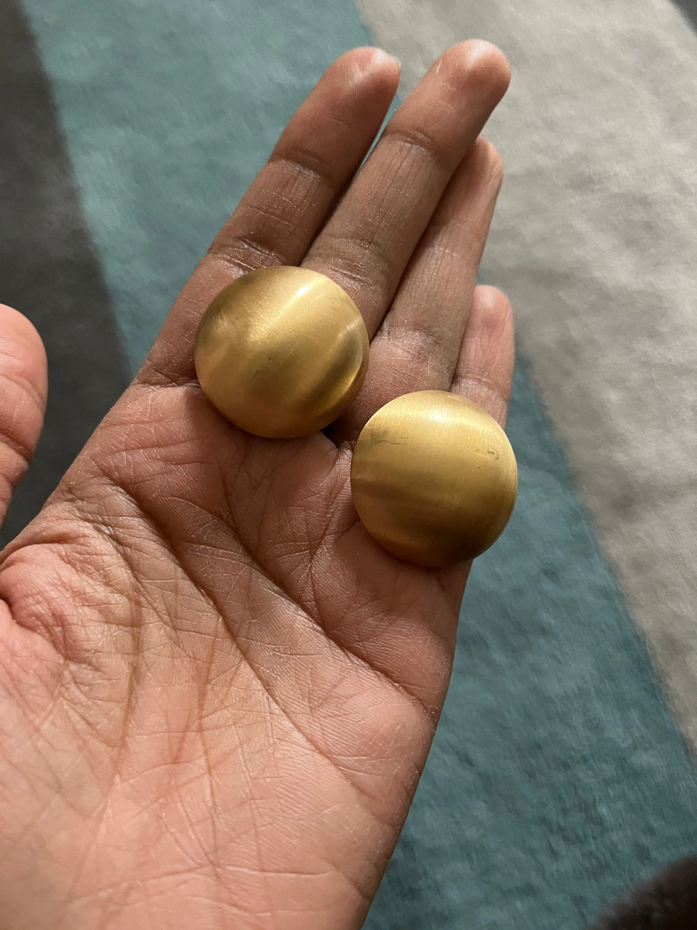gold earrings , Round gold studs brushed metal earring big 1.1 inch gold stud earring , fat gold earrings , chunky gold studs big