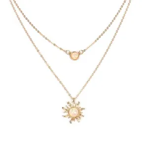 Gold Opal Sun Moon Layered Necklace Set in Solid Copper