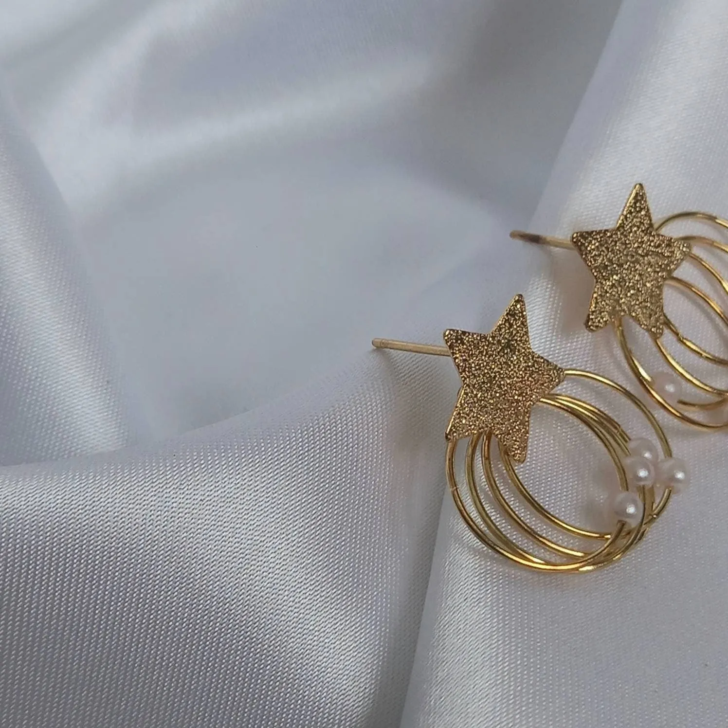 Gold Star Stud Drop Earrings - Star Earrings,Pearl Earrings,Small Earrings,Small Drop Earrings,Small Studs,Gold Jewellery,Earrings In The UK