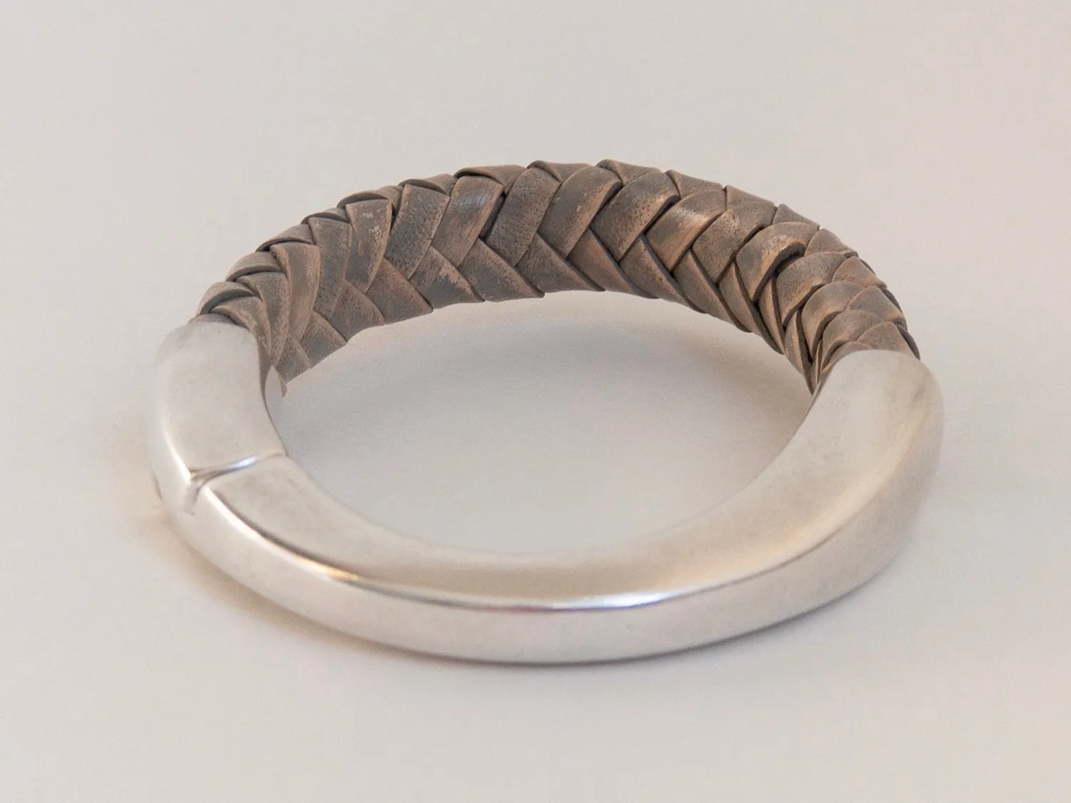 Gray Thick Braided Leather Cuff Bracelet for Women with Silver Half Cuff Magnetic Clasp
