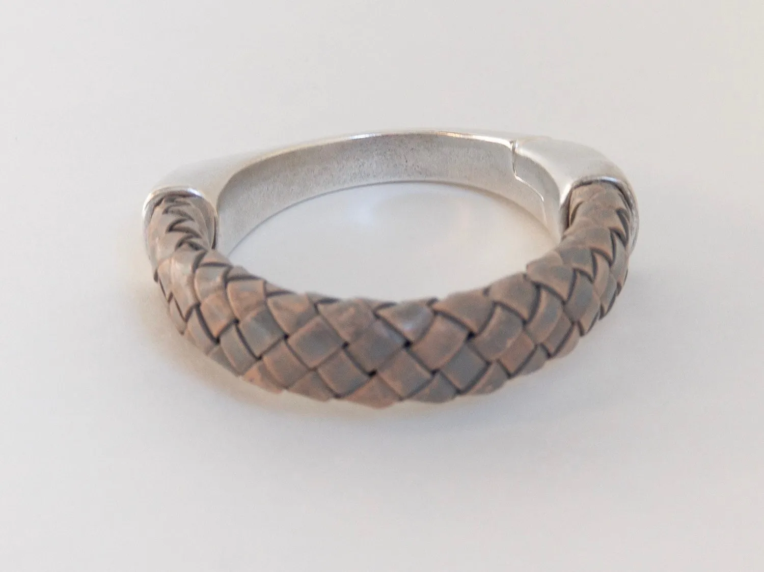 Gray Thick Braided Leather Cuff Bracelet for Women with Silver Half Cuff Magnetic Clasp