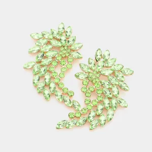 Green Marquise and Round Stone Cluster Angel Wing Pageant Earrings | Prom Earrings |  590051