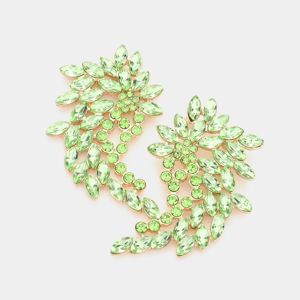 Green Marquise and Round Stone Cluster Angel Wing Pageant Earrings | Prom Earrings |  590051