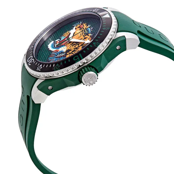 Gucci Dive Tiger Head Green Silicone Strap Green Dial Quartz Watch for Gents - GUCCI YA 136316