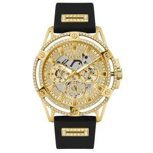 Guess King Black Silicone Strap Silver Dial Quartz Watch for Gents - GW0537G2