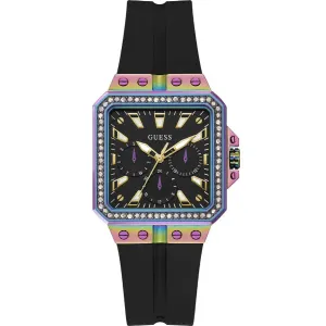 Guess Libra Black Silicone Strap Black Dial Quartz Watch for Ladies - GW0618L3
