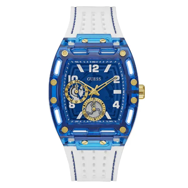 Guess Phoenix White Silicone Strap Blue Dial Quartz Watch for Gents - GW0499G6