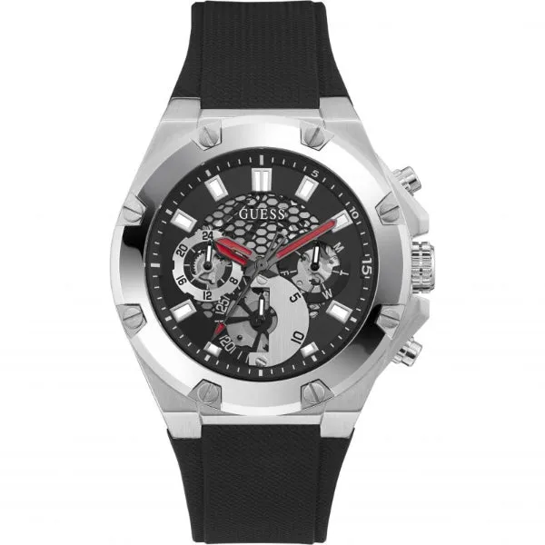 Guess Third Gear Black Silicone Strap Black Dial Chronograph Quartz Watch for Gents - GW0334G1