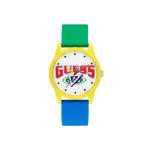 Guess Unisex Watch Yellow Silicone CaseÂ / Green And Blue Silicone Strap
