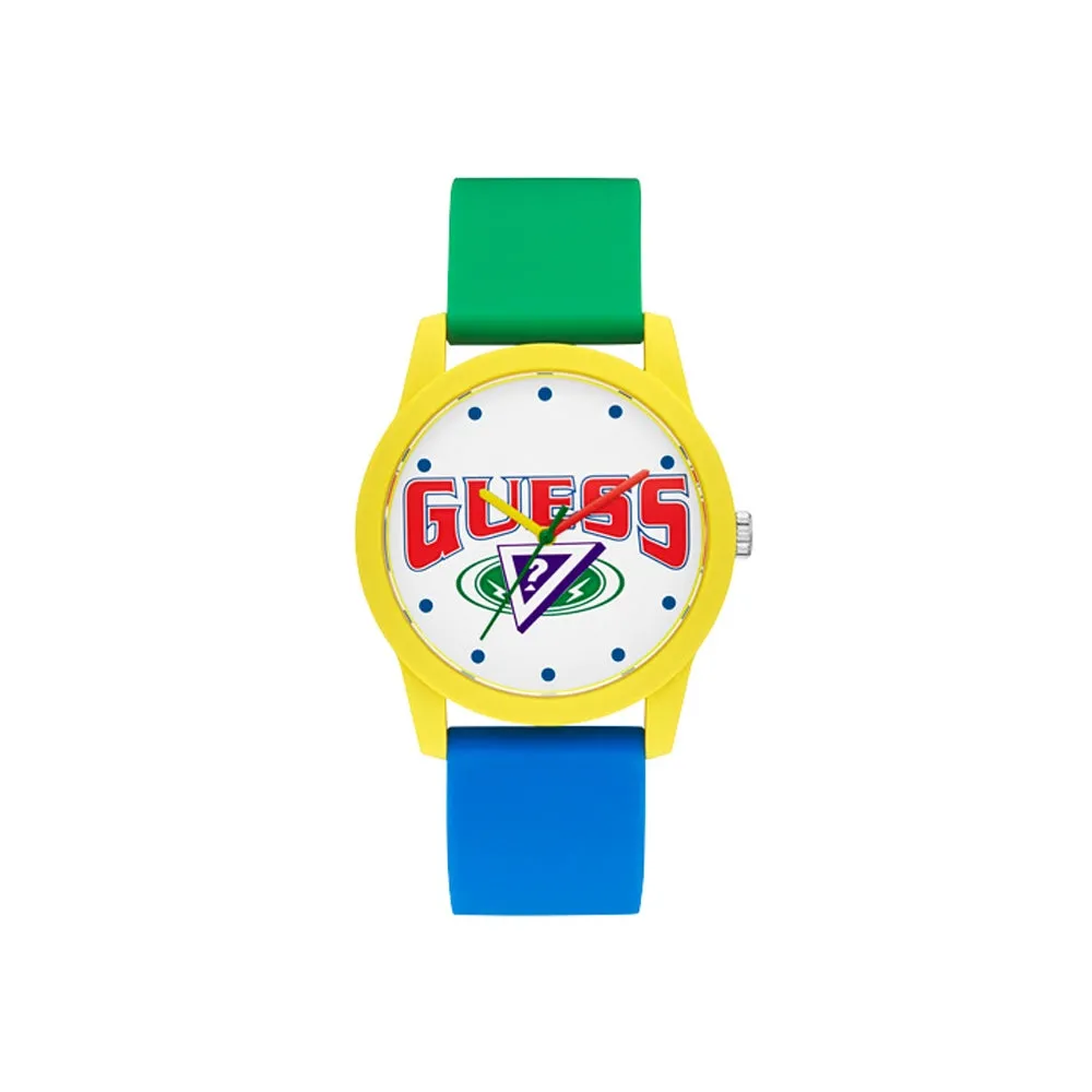 Guess Unisex Watch Yellow Silicone CaseÂ / Green And Blue Silicone Strap