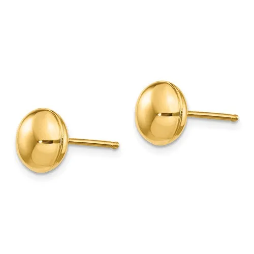 H1022 14KT Gold Button Stud Earrings, 8mm