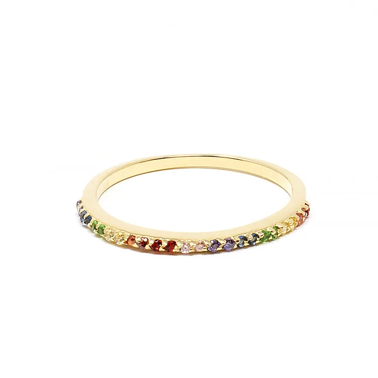 Half Eternity Pave Rainbow Band Ring - Gold