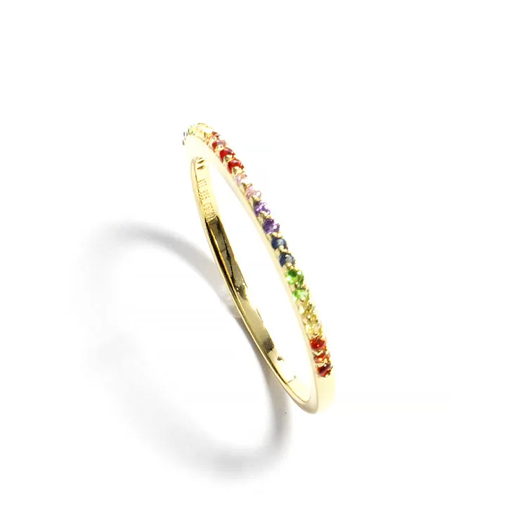 Half Eternity Pave Rainbow Band Ring - Gold