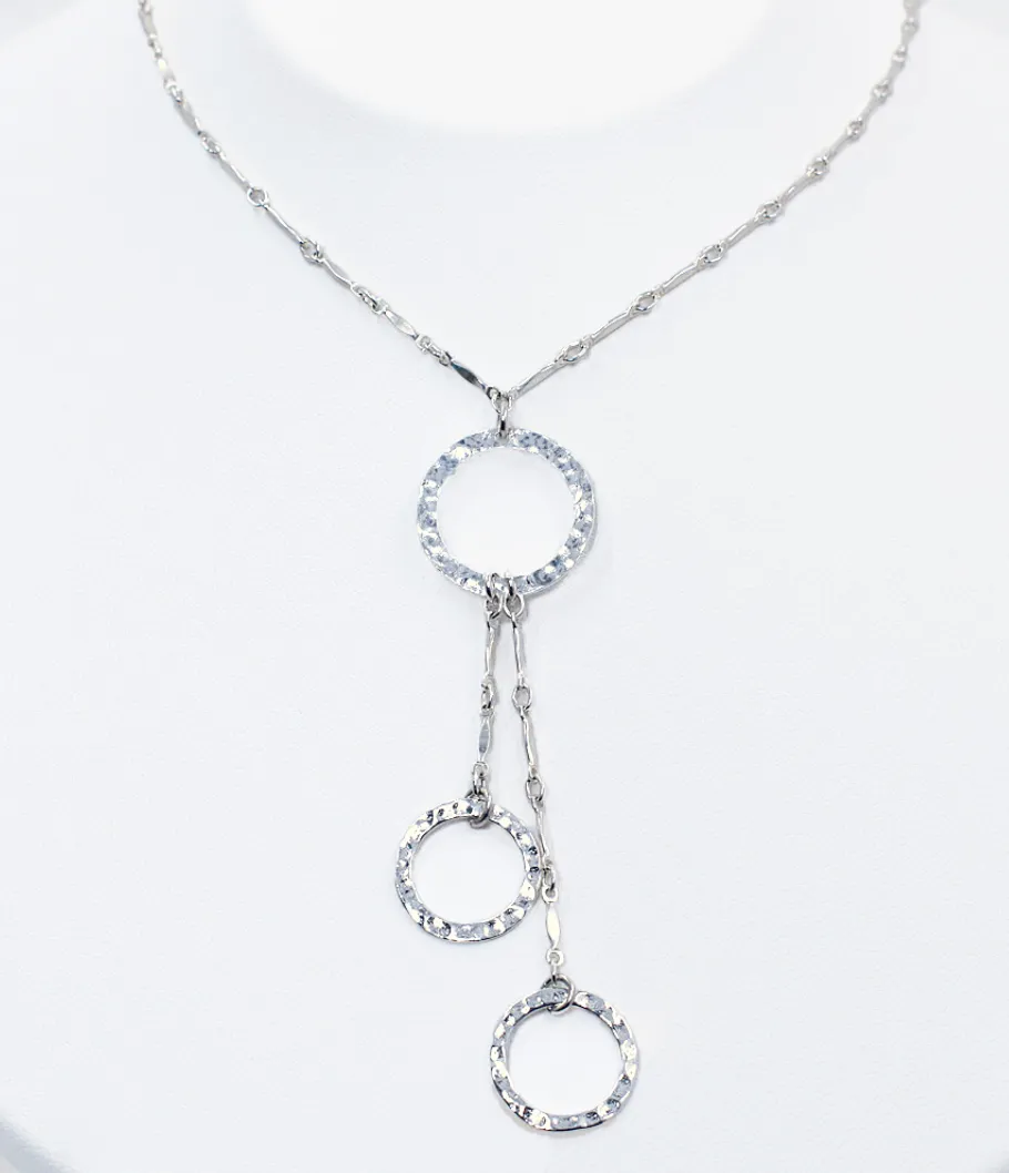 Hammered Circle Double Drop Necklace (SN13)