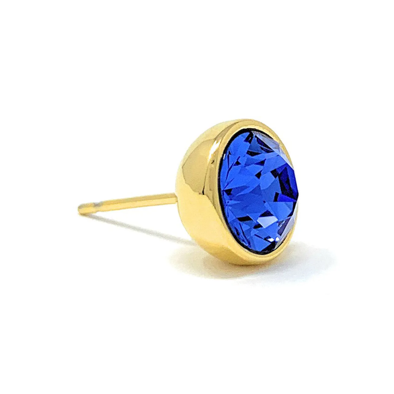 Harley Stud Earrings with Blue Sapphire Round Crystals from Swarovski Gold Plated