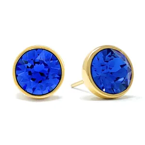Harley Stud Earrings with Blue Sapphire Round Crystals from Swarovski Gold Plated