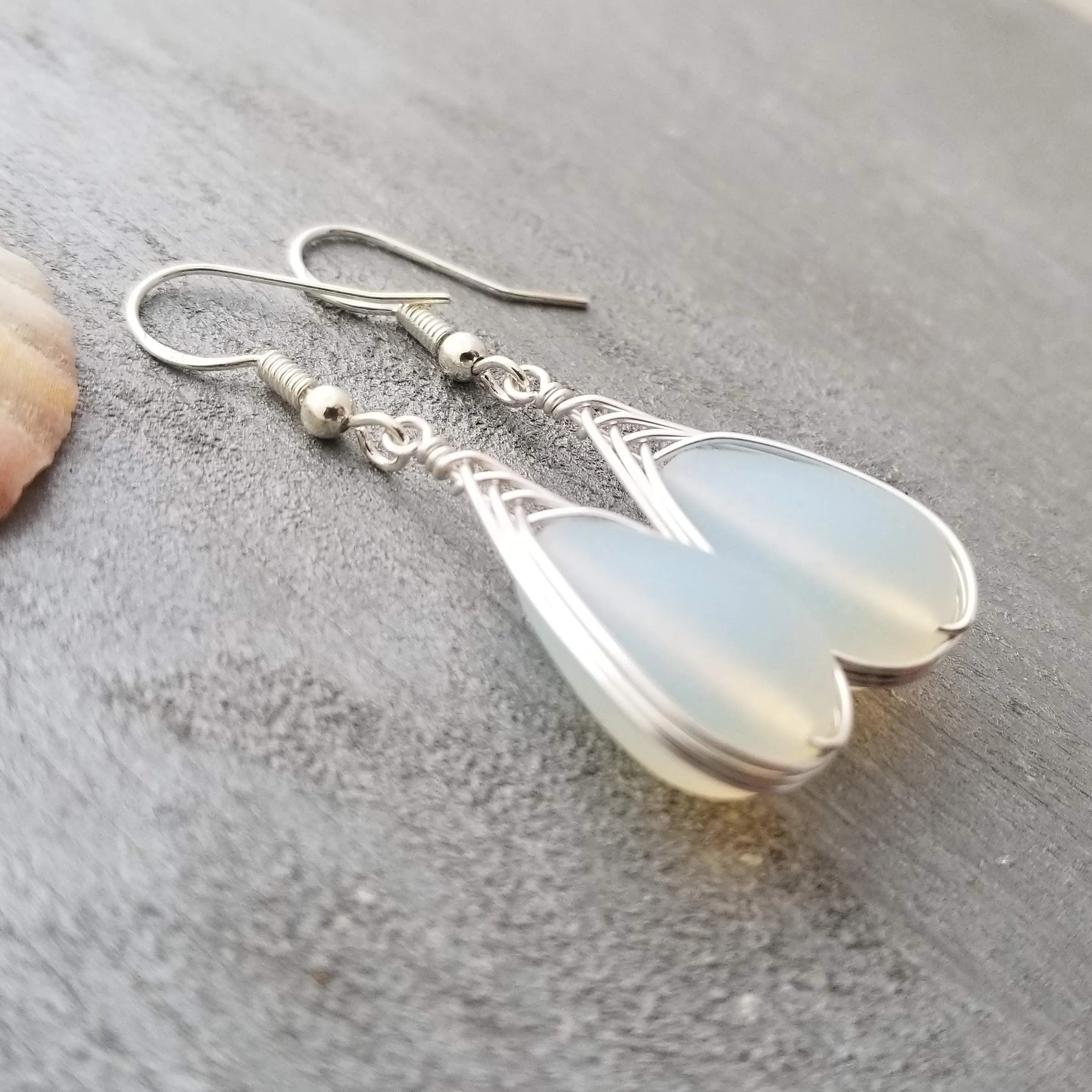 Hawaiian Jewelry Sea Glass Earrings, Braide Moonstone Earrings Teardrop Earrings, Beach Jewelry Birthday Gift For Women (June Birthstone)