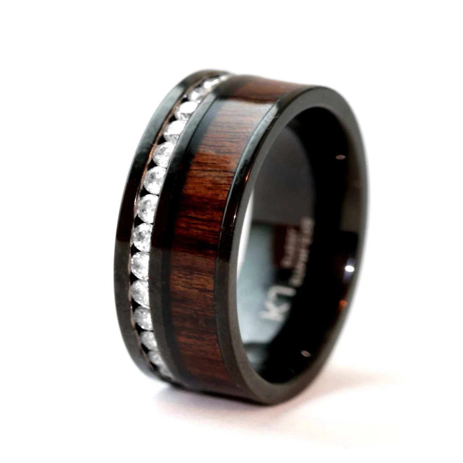 Hawaiian Koa Wood Ring Black Stainless Steel Wood Wedding Band 8mm