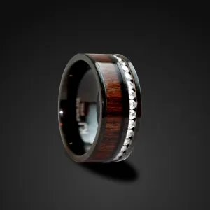 Hawaiian Koa Wood Ring Black Stainless Steel Wood Wedding Band 8mm