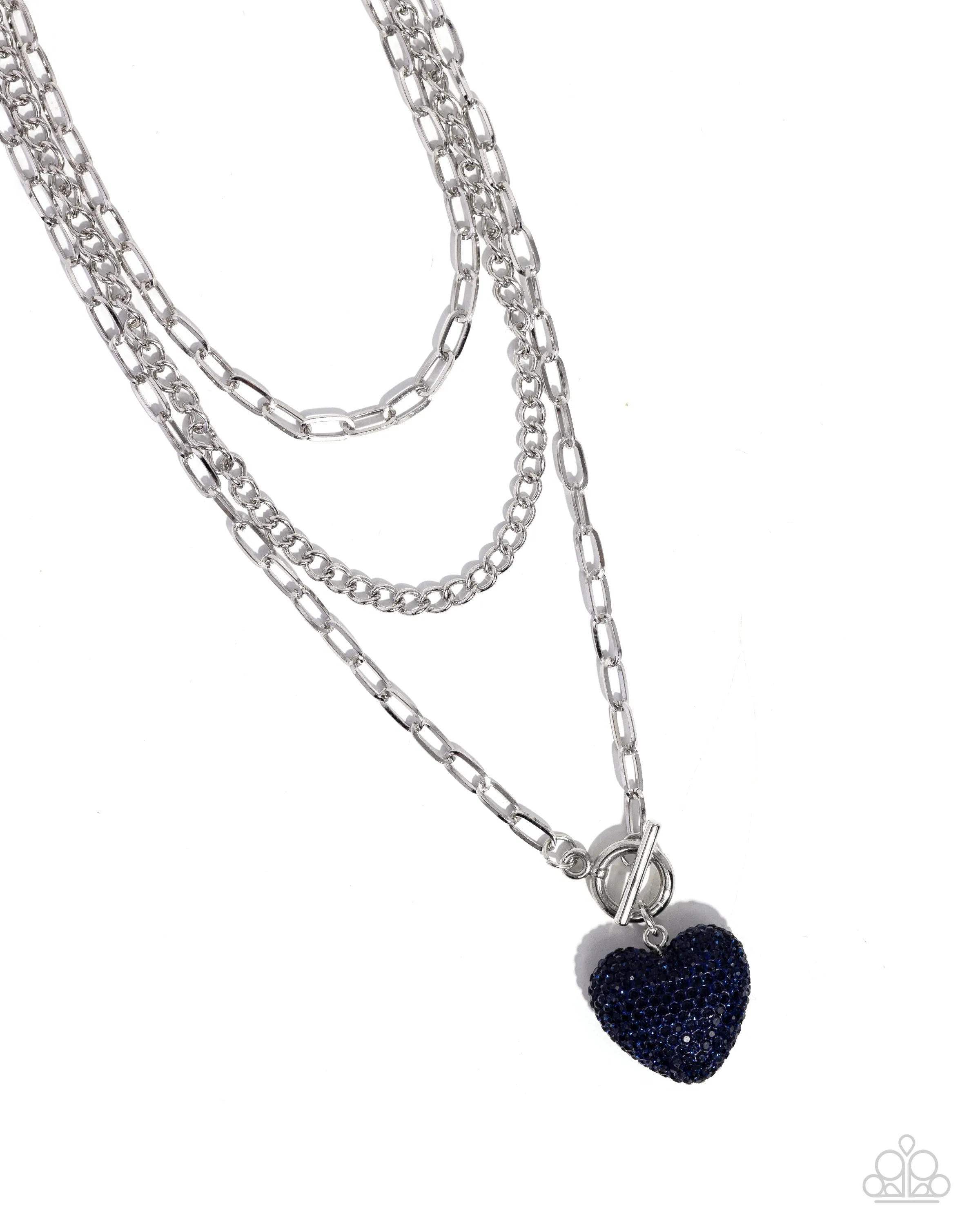 HEART Gallery - Blue - Rhinestone Encrusted Heart Tiered Paparazzi Short Necklace