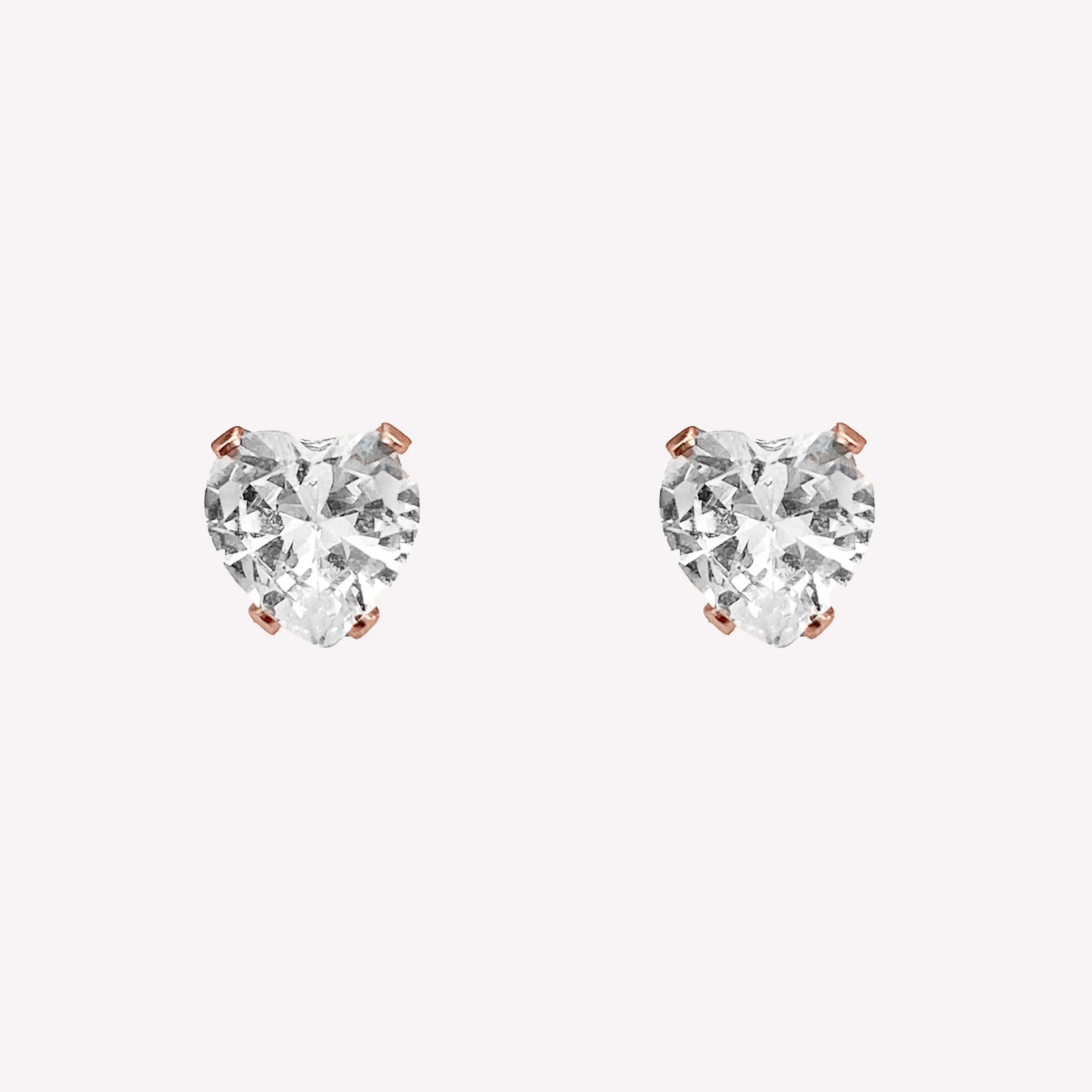 HEART RHINESTONE STUD CLIP-ON EARRINGS IN ROSE GOLD