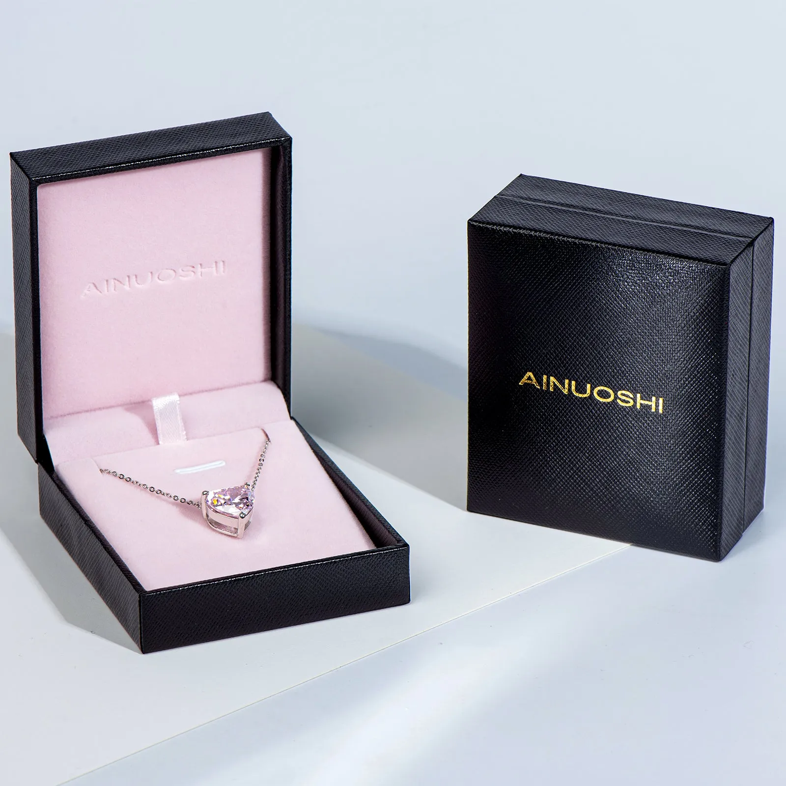 Heart Shaped Solitaire Pink Created Diamond Pendant Necklace