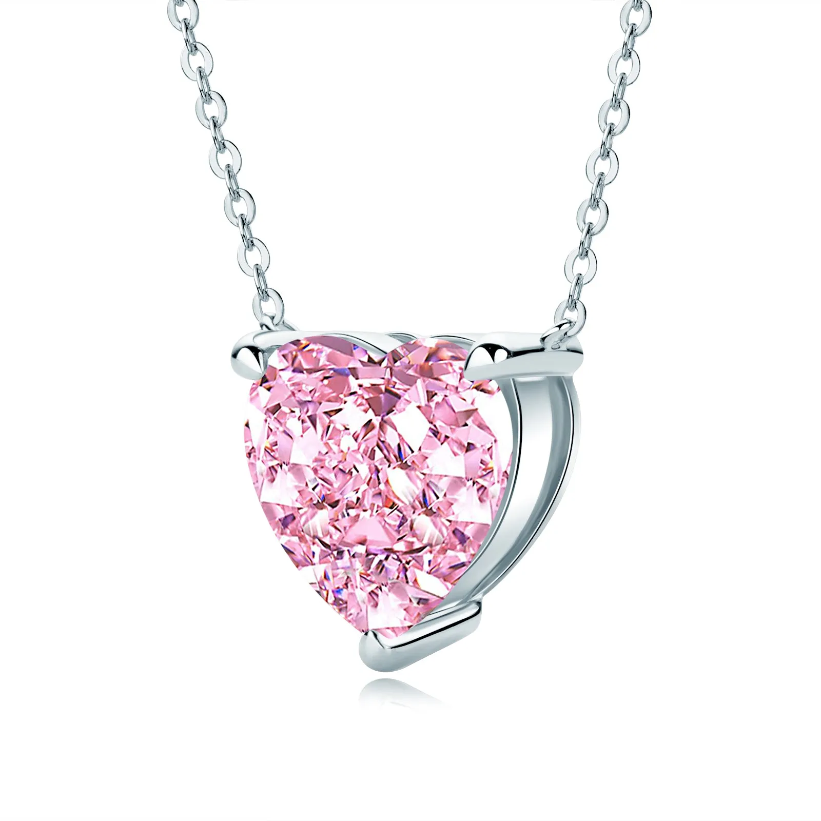 Heart Shaped Solitaire Pink Created Diamond Pendant Necklace