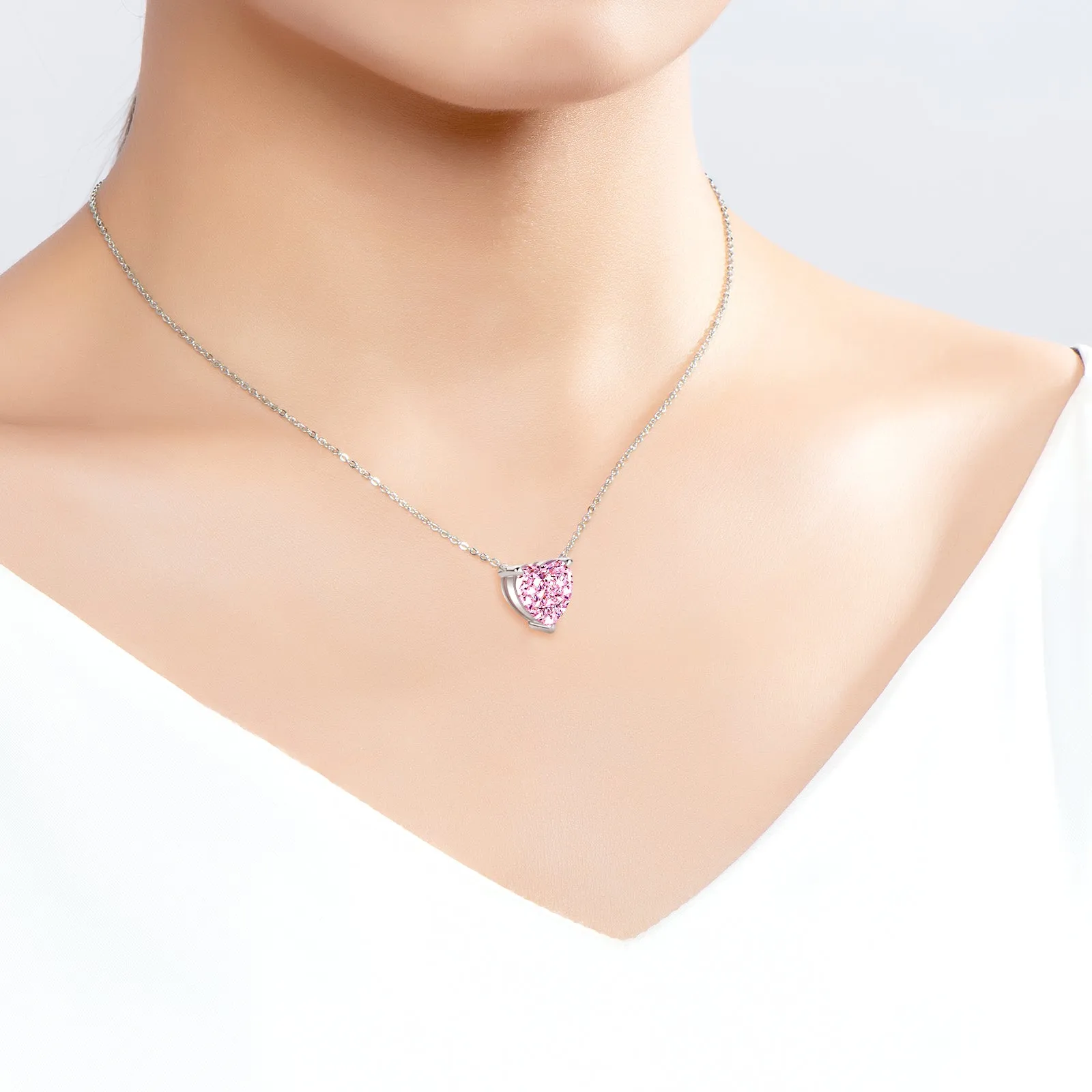 Heart Shaped Solitaire Pink Created Diamond Pendant Necklace